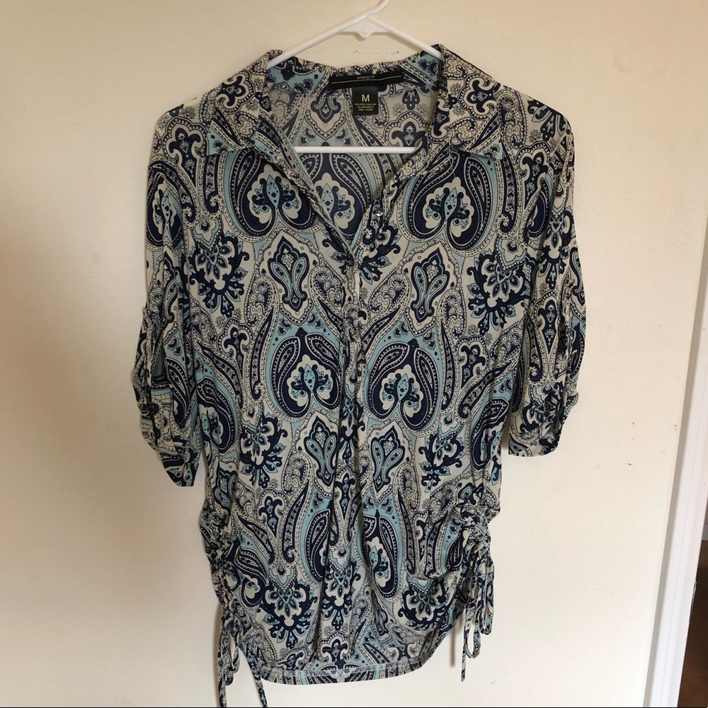 Blue design polyester blouse